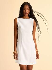 CAJUNI Women Summer Elegant White Short Dress,Casual Hollow Circle Design,Perfect For Vacation,Bar Party,Graduation And Elegant Evening Occasions - White - View 1