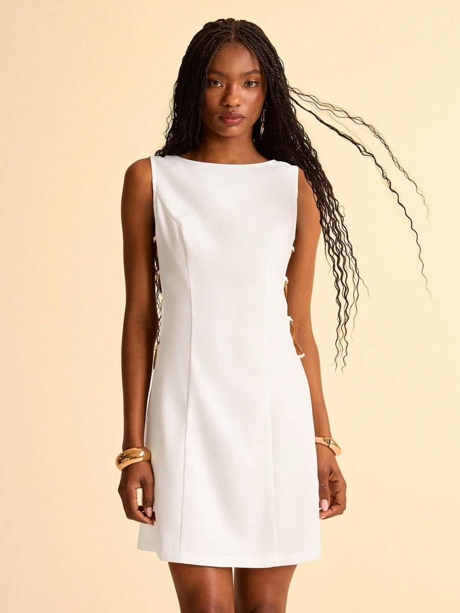 CAJUNI Women Summer Elegant White Short Dress,Casual Hollow Circle Design,Perfect For Vacation,Bar Party,Graduation And Elegant Evening Occasions - White - View 1