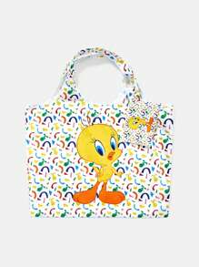 LOONEY TUNES X SHEIN 女士时尚可爱卡通图案手提包，便携 - 彩色 - 查看 2