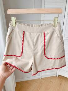 Comfortcana Quần short nữ mùa hè đi biển, thiết kế khóa kéo bên hông, viền hoa, có túi, kiểu dáng thường ngày, quần short giáo viên, phong cách bohemian. - Màu be - Xem 4