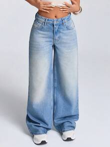 EURMUSE JEANS FEMME À LARGE JAMBE ET TAILLE BASSE - Jean bleu - Voir 6