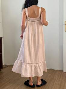 DAZY Camisón de dama de encaje con parches, tirantes anchos, volantes en el bajo y unicolor - Rosa - Ver 2