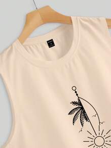 Manfinity Homme Men's Casual Sun Print Sleeveless Tank Top, Summer - Khaki - View 4