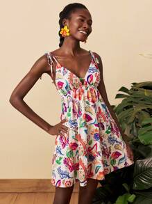 Travachic 女士度假编织花卉 V 领无袖迷你连衣裙、女士夏季服装、沙滩装、春夏装、复活节、节日服装、女士沙滩装、春假、女士度假服装、女士音乐会服装、波西米亚风、波西米亚风、音乐节、热带度假女装、浪漫 - 杏色 - 查看 4