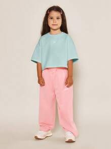 Butterfly Boxy T-Shirt Youth Girls Summer Casual Short Sleeve Everyday Crop Top Spring Classic Embroidered Design Wear - Teal Blue - View 4