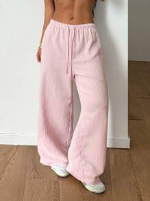 SHEIN PETITE Women Textured Fabric Straight Leg Pants, Summer Fall Cloth For Women