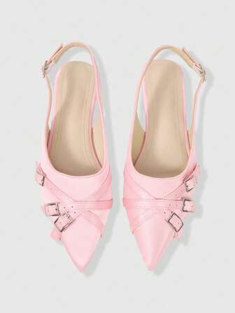 Kawaii Élégantes chaussures plates mode casual avec design boucle, bout pointu. Chaussures plates en satin de soie style gothique rose poudré convenant pour fête, port quotidien, robe de soirée