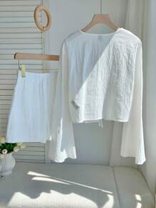 Comfortcana Women's Fall Bohemian Cashew Print Tie Front Blouse And Shorts Set