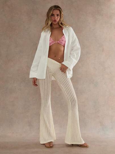 Glamine Women Casual Solid Color Single-Breasted Loose Drop Shoulder Long Sleeve Shirt White Beach Shirt Resort Wear Beach Shirt