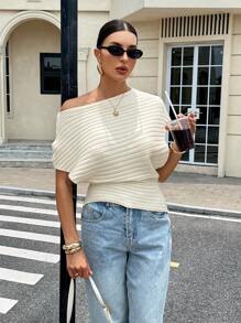 Siren Gaze New Autumn Off The Shoulder Sweater For Women, Travel Tops, Back To School Season Clothing, Fashionable And Elegant Commuter Travel Tops, Autumn Clothing For Women Summer - Apricot - View 7