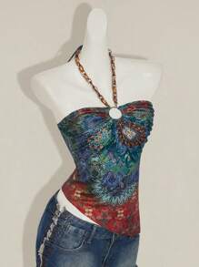 SHEIN ICON 女士花卉印花环扣式露背度假背心