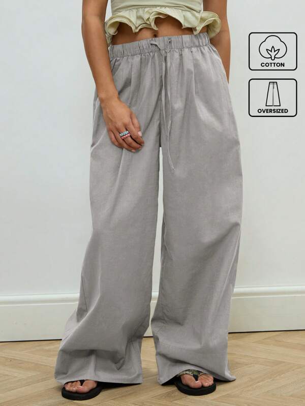 COUREZ Pantalones holgados de lino tipo barril / Verano para mujer / Casual para salir / Vacaciones Y2K 100% algodón