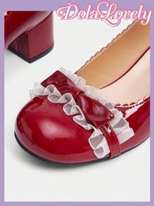 Dola Lovely Zapatos tipo Lolita con lazo decorativo, puntera redonda y tacón medio en color vino para mujer - Burdeos - Ver 8