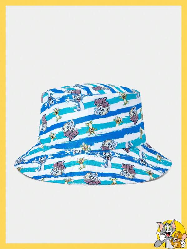 TOM & JERRY X SHEIN Reversible Blue & White Full Print Bucket Hat