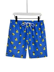 CoralVoy 大码男式卡通鸭子印花抽绳腰沙滩短裤 - 彩色 - 查看 1