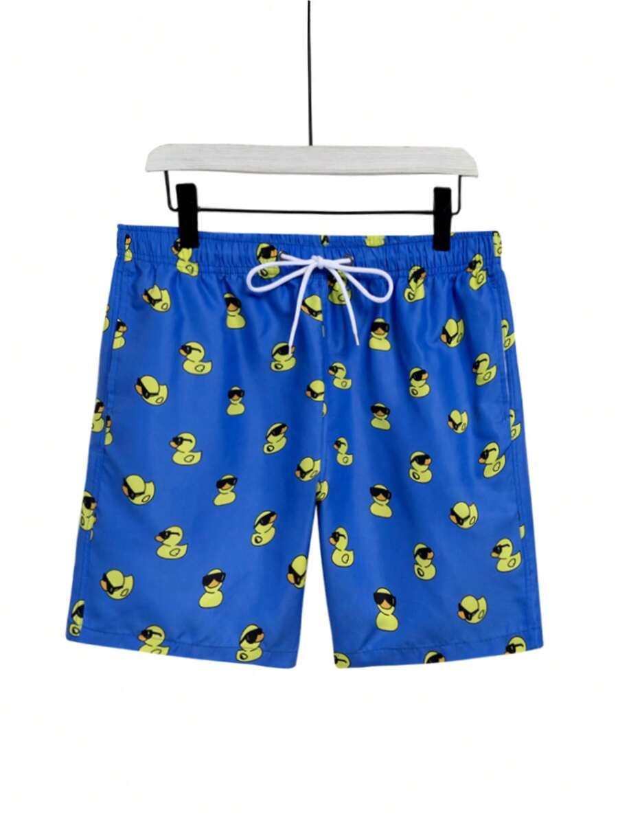 CoralVoy 大码男式卡通鸭子印花抽绳腰沙滩短裤 - 彩色 - 查看 1