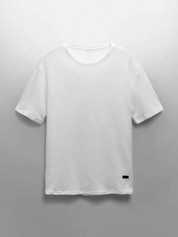 NEON BLANC Tricou bărbătesc supradimensionat, cu detalii petice, tricotat tip waffle, de vară, stil streetwear