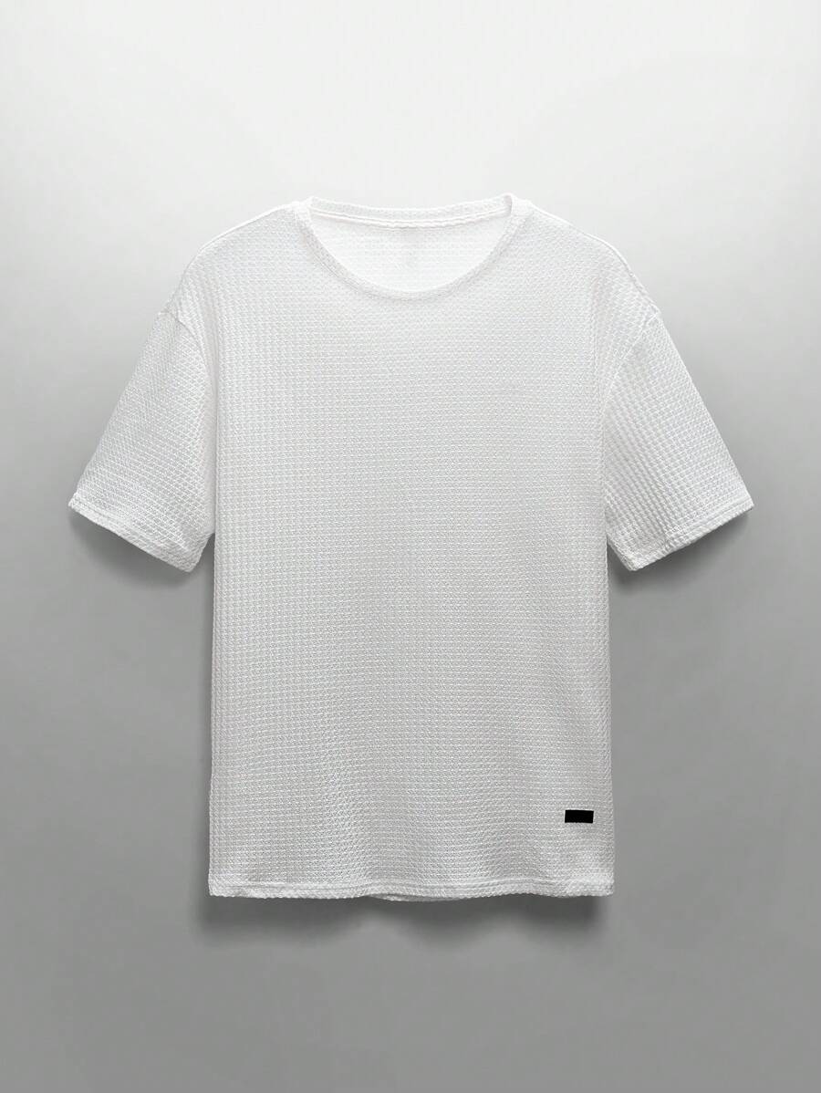 NEON BLANC 宽松男式补丁细节华夫格针织 T 恤