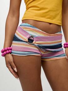 SUMWON WOMEN 彩虹钩针短裤节日沙滩装高腰迷你热裤夏季派对沙滩装 - 彩色 - 查看 6