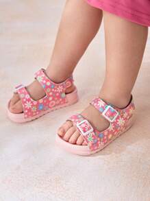 Cozy Pixies 1 双夏季可爱女童粉色碎花图案钩环休闲公主时尚百搭软底平底凉鞋