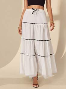 Almamuse Falda elegante y versátil con decoración de lazo para mujer, estilo casual - Blanco - Ver 3