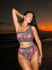 Swim SXY Bộ bikini lưng cao hở lưng họa tiết Paisley 2 món/bộ, phong cách kỳ nghỉ bãi biển mùa hè - Nhiều màu - Xem 1