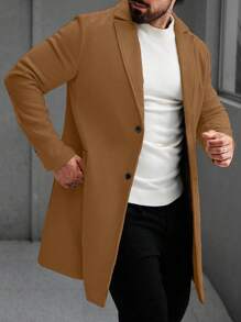 Manfinity Homme 男士纯色翻领长袖单排扣休闲大衣男士外套男士冬季外套棕色外套驼色外套。送给男朋友或丈夫的绝佳礼物。 - 摩卡棕 - 查看 7