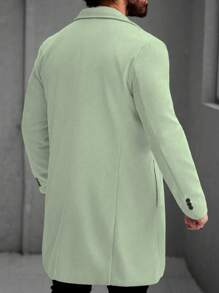 Manfinity Homme 男士纯色翻领长袖休闲长款羊毛绿色大衣，秋季 - 薄荷綠 - 查看 2