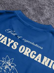 Manfinity Hypemode 男士夏季休闲水果标语印花T恤 - 藍色 - 查看 6