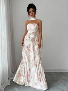 Elenzga Váy lưới chữ A hở vai in hoa thanh lịch lãng mạn cho nữ - Nhiều màu - Xem 6