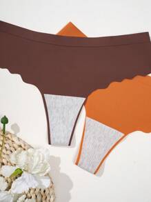 SHEIN Set de 7 bragas tipo tanga para mujer de unicolor con acabado escamado cómodo - Multicolor - Ver 6