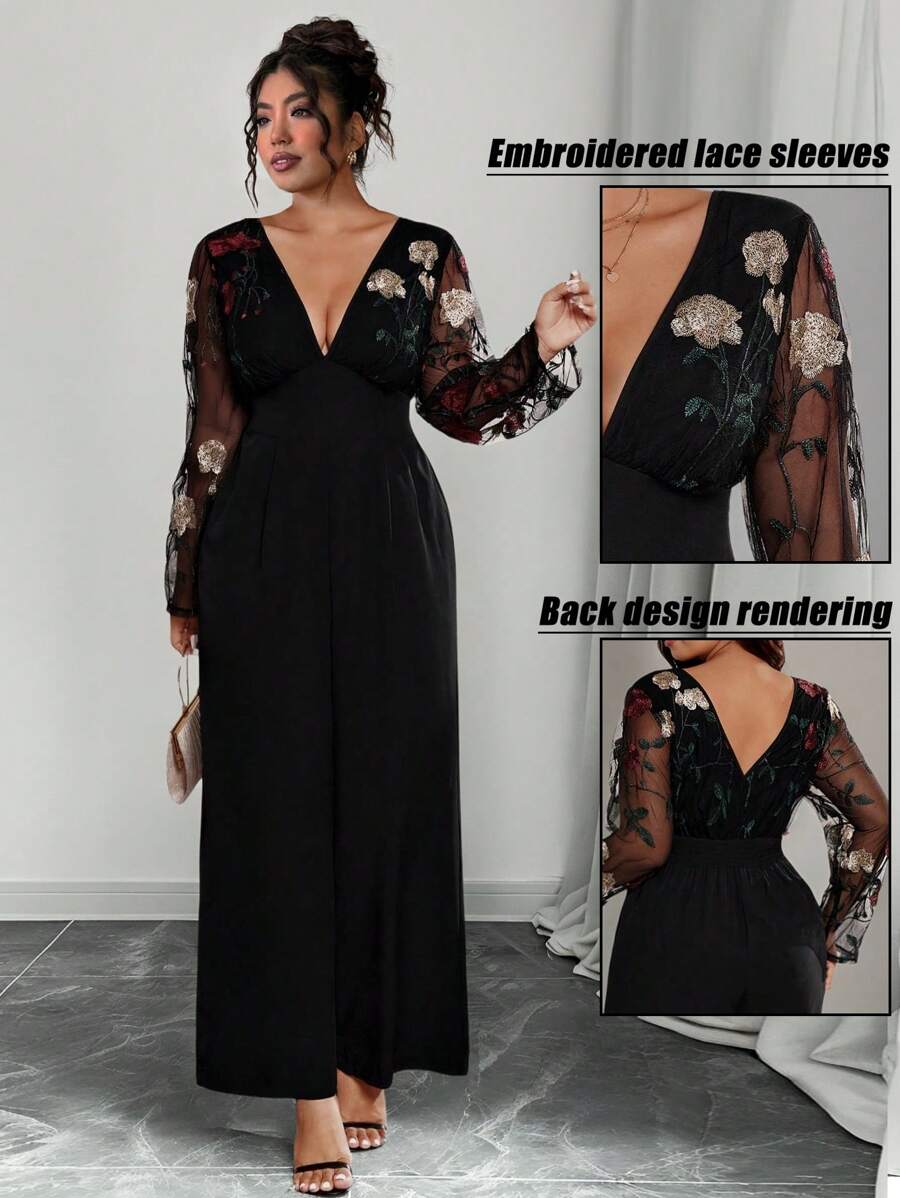 Bellastra 大码女式法式优雅刺绣拼布连体裤 - 彩色 - 查看 1