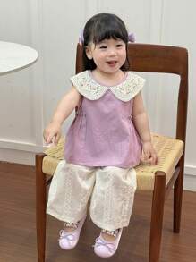 Dazy Kids Baby Girls' Lace Collared Sleeveless Sweet Top - Purple - View 1