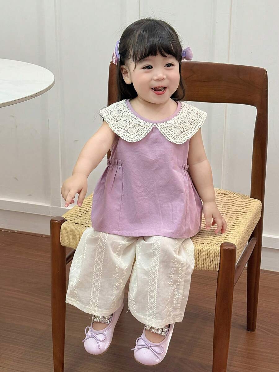 Dazy Kids Baby Girls' Lace Collared Sleeveless Sweet Top - Purple - View 1