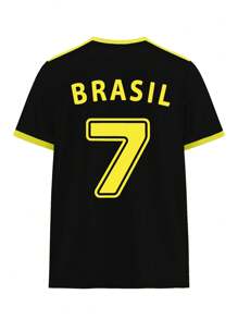 Manfinity Dauomo Brazil 7 Letter & Number Print Short Sleeve Casual T-Shirt For Men - Black - View 5