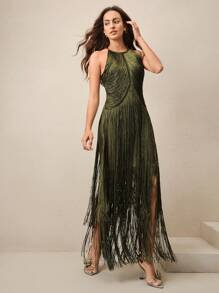 Anewsta Elegant Vintage Bohemian Tassel Maxi Dress, Suitable For Spring, Summer, Holidays, Festivals, Beaches, Parties, And Easter