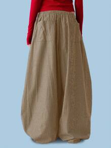 COUREZ 低腰条纹宽松筒裤 夏季棉质 - 芥末黃 - 查看 3