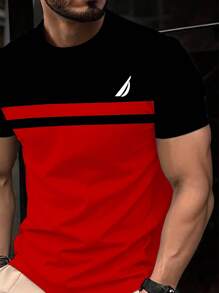 Manfinity Homme Men's Summer Stripe Round Neck Short Sleeve Casual Versatile T-Shirt