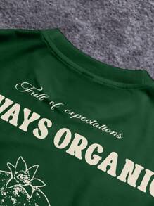 Claim Dot 男士休闲标语印花短袖T恤，夏季 - 綠色 - 查看 4