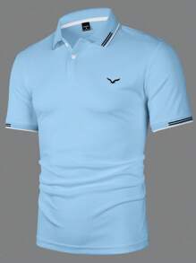 Manfinity Mode Áo thun polo tay ngắn kẻ sọc màu đơn giản mùa hè dành cho nam - Màu xanh nhạt - Xem 3