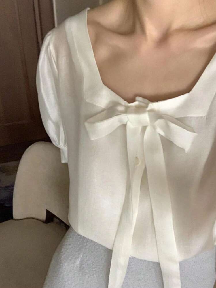 Women Casual/Office Plain Color Short Sleeve Shirt