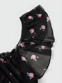 Sweetra Vestido casual de verano de línea A con cuello cuadrado fruncido y costura para mujer de talla grande