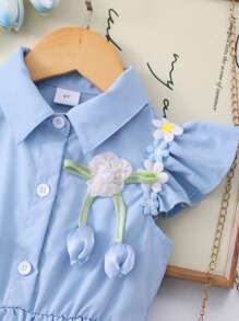 Robe d'été à col fleur 3D et manches courtes, mignonne pour jeune fille