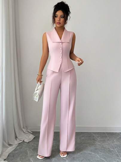 Elenzga 时尚春夏休闲背心+裤子两件套，适合工作和度假