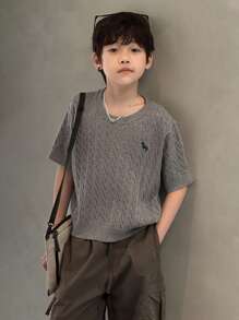 Dazy Kids 儿童秋季服装，青少年男童基本款毛衣上衣，秋季 - 深灰色 - 查看 3