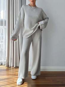 EURMUSE Women Button Detailed Sweater And Pant Set - Grey - View 4