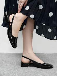CUCCOO BIZCHIC Round Toe Low Block Heel All-Match Black Comfortable Commuter Versatile Work/Casual Slingback Flats For Christmas Spring Shoes - Black - View 4
