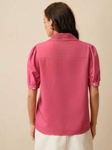 Anewsta 优雅蕾丝刺绣设计女式衬衫，西式上衣