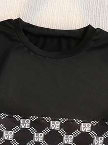 SHEIN Explorewe Teeg Boys' Casual Printed Patchwork Top And Pants Set, Spring/Autumn - Black - View 3