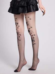 ROMWE 1 Pair Gothic Spider Jacquard Pantyhose, Halloween - Multicolor - View 4